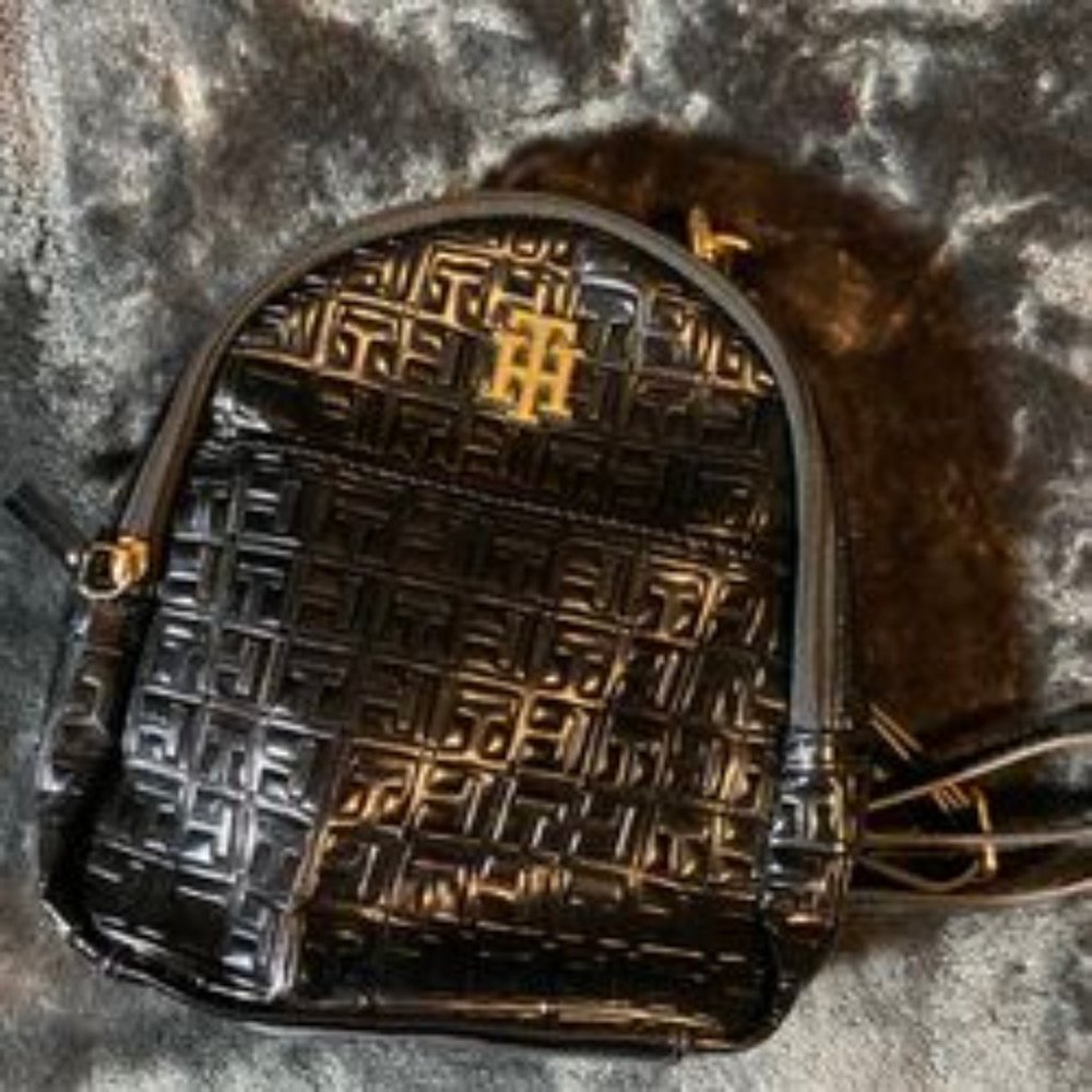 Tommy Hilfiger Black Patent Texture Mini Backpack